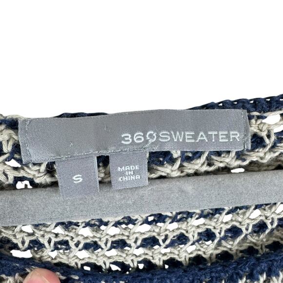 360 Sweater 100% Linen Blue Cream Striped Nautical 3/4 Sleeve Sweater Size S - Picture 5 of 7